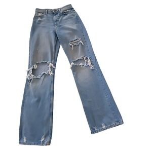Zara Y2K VTG Style Light Wash Distressed High Rise Straight Leg Jeans 28x34 Tall